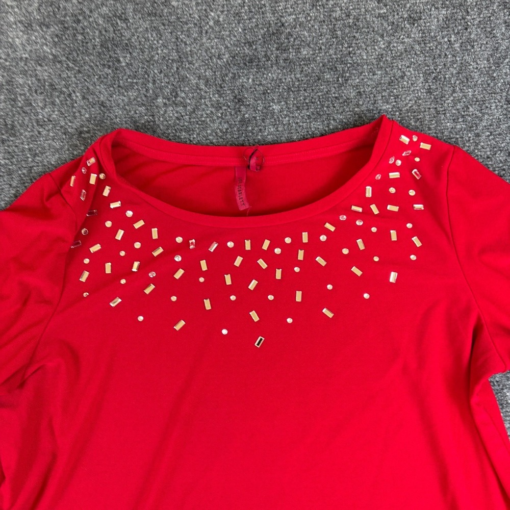 Love Scarlett Blouse Top Womens Large Red Embellished Scoop Neck‎ Streetwear